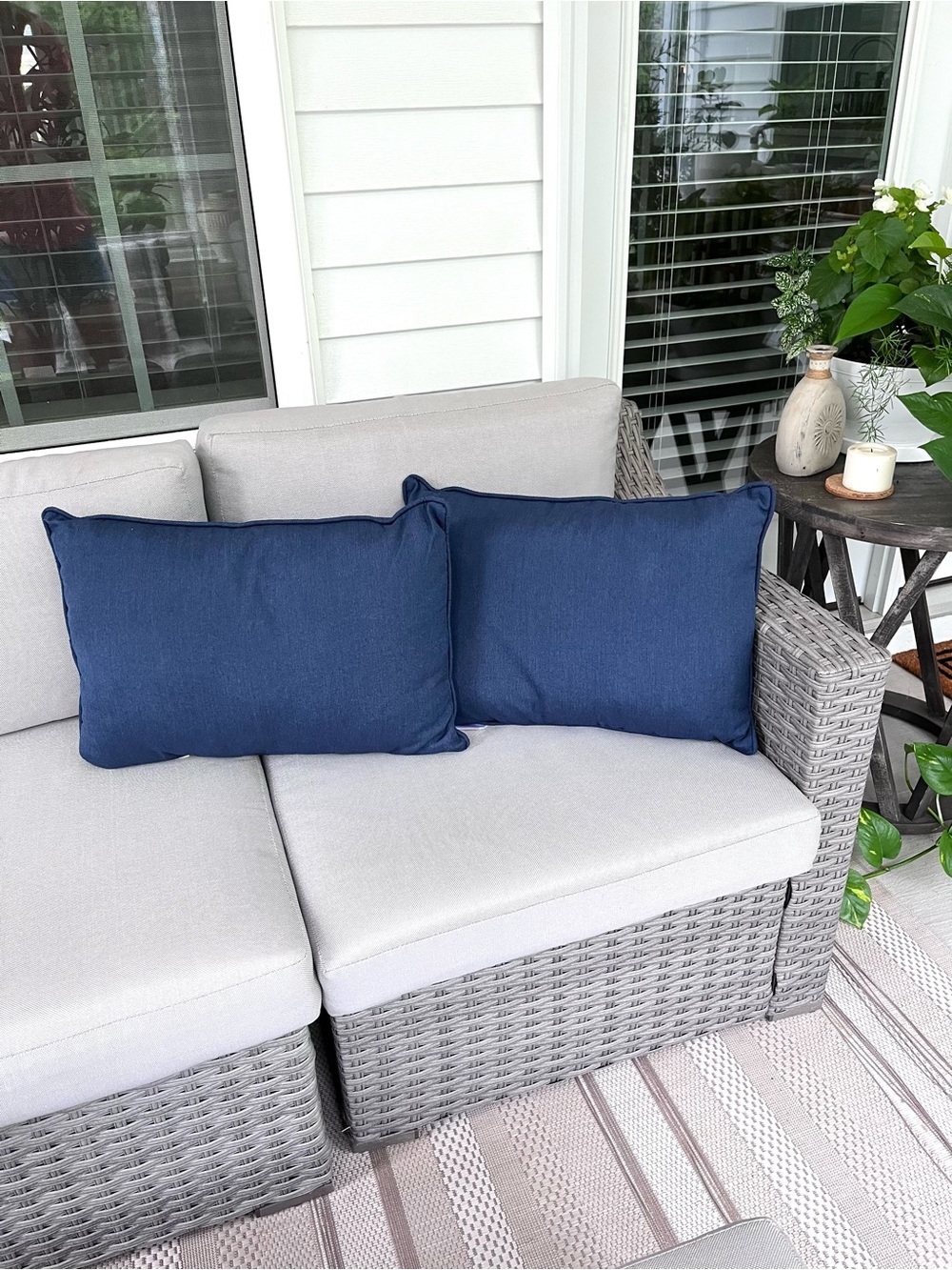 New Sunbrella Performance Fabric Navy Blue Outdoor Throw Pillows Set, 20x14”